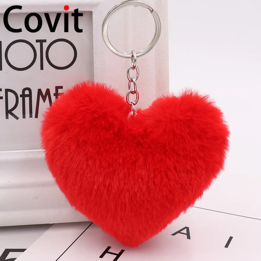 2019 искусственные брелки с помпоном в виде сердца из искусственного кроличьего