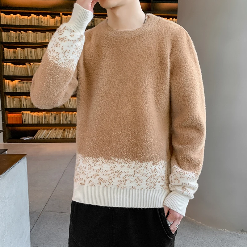 

2020 New Imitation mink Sweater Men Long Sleeves Autumn Winter Pullover Knitted O-Neck Men's Sweaters