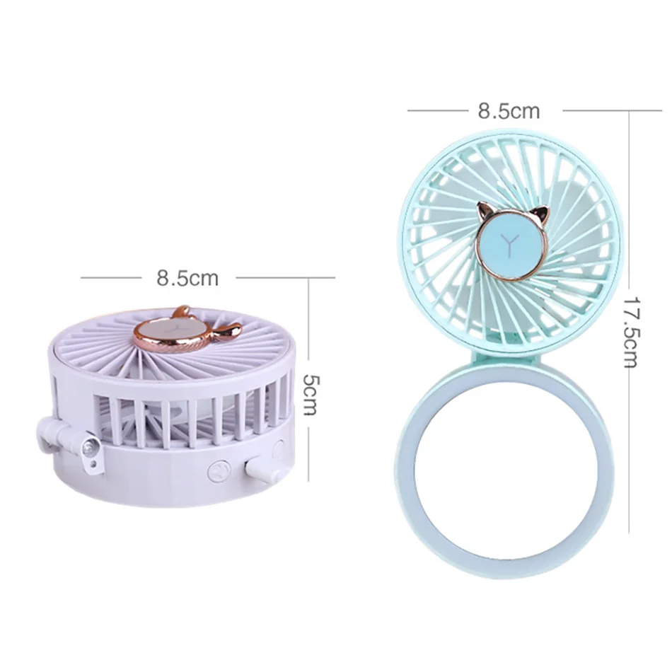 2 IN 1 Mini Portable Moving Fan With LED Light Make Up Mirror USB Rechargeable 1500mA Outdoor Sports Tools | Инструменты