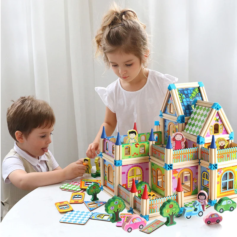 

128/268pcs Wooden Construction Building Model Building Blocks Children's Intelligence Building Block Toy Wood Block Gift For Kid