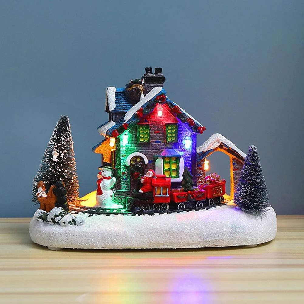 

Christmas Snow House Luminous Figurines Holiday Lighting Ornament Home Office Desktop Decoration Lamp for Xmas Gifts