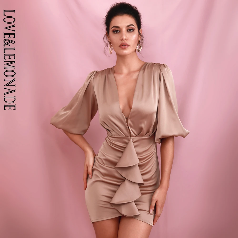 Женское платье LOVE & LEMONADE яркое сексуальное с глубоким треугольным вырезом