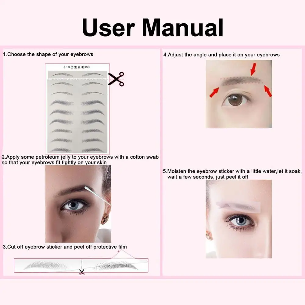Накладные 3D накладные брови водостойкие на водной основе наклейки для