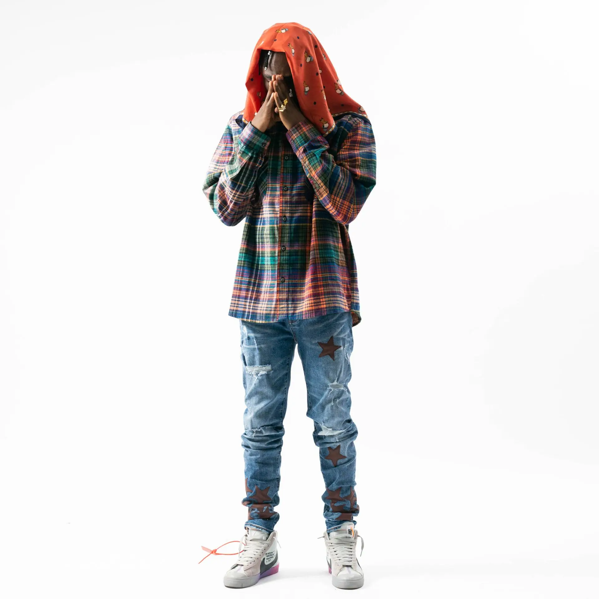 

2021 New Men's Retro personality Make High street Stretch Skinny Jeans Retro jeans