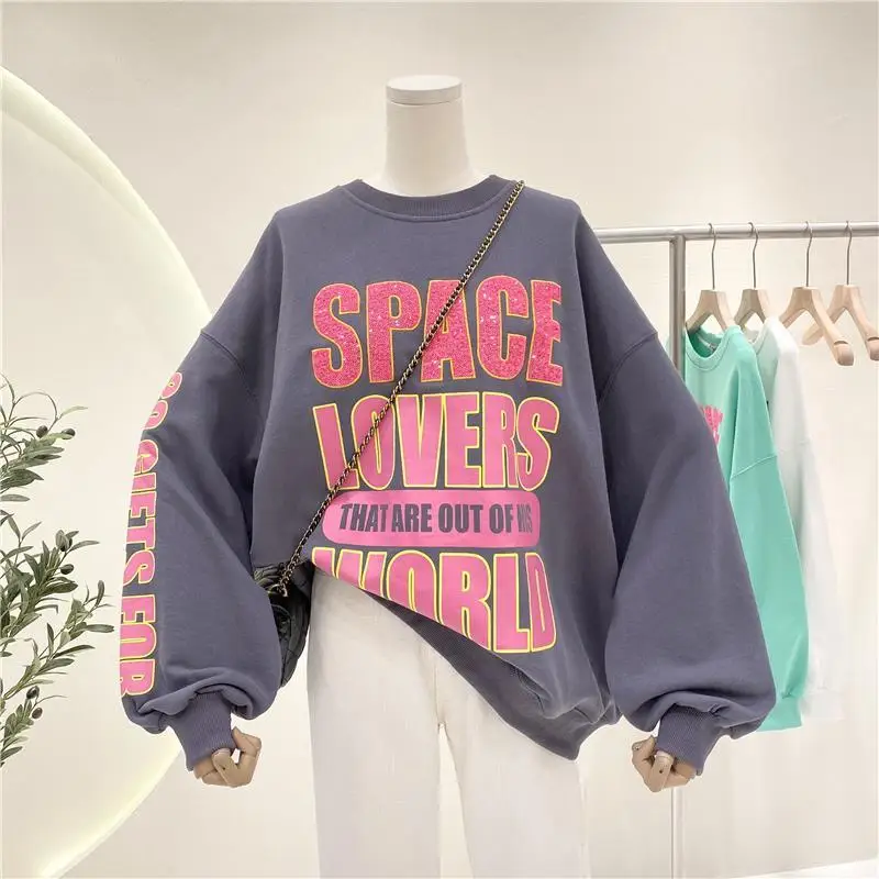 

2021 Korean version of the new letter loose oversized hoodie women fashion long-sleeved top coat trendy sweatshirt women