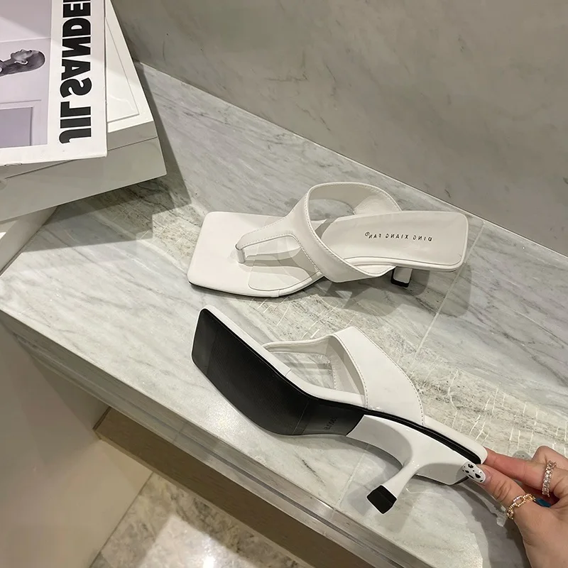 

2021 New Brand Women Slipper Summer Outdoor Sandal Slip On Flip Flop Ladies Thin High Heels Slides Elegant Women Shoes