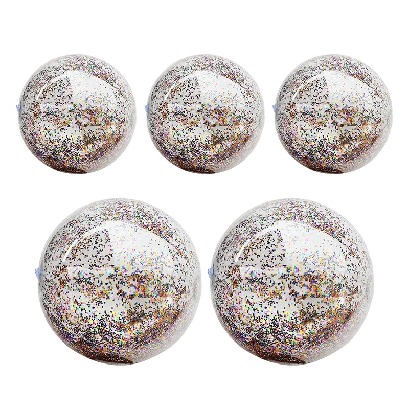 

5Pcs Sequin Beach Ball Pool Toys Giant Confetti Glitter Inflatable Clear Swimming Pool Water Toys for Outdoor Party
