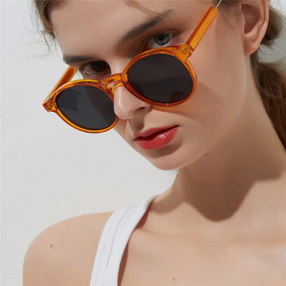 

Ladies Retro Classic Round Eye Sunglasses Fashion Women Luxury Vintage Mirror yellow Eyewear Metal Frame Sun Glasses