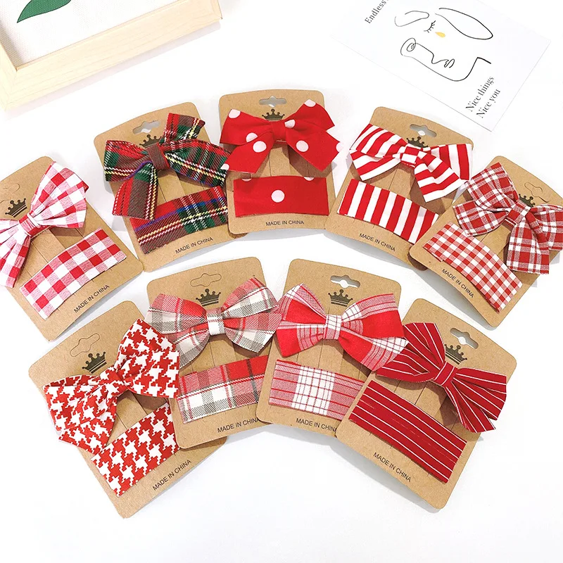 

Japanese Style Hair Accessories For Women Red Bow Decor Duckbill Clip BB Clip JK Lattice Hairpin Wave Point Stripe Barrettes