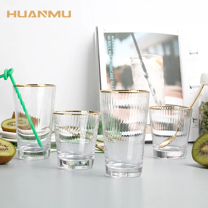 Чайная кружка с золотой оправой стеклянная чашка Хрустальный прозрачный бокал