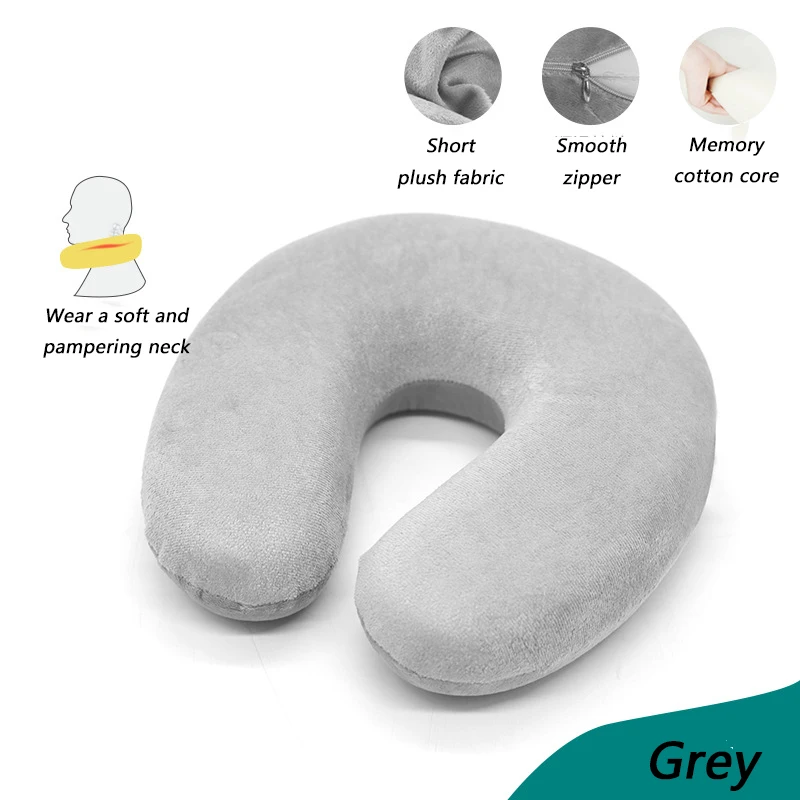 grey Short plush U-образная медленный отскок пены памяти Soild подушка для шеи мягкий Автомобиль Полет офис поддержка шеи самолет Путешествия Подушка для отдыха головы - Цвет: grey Short plush