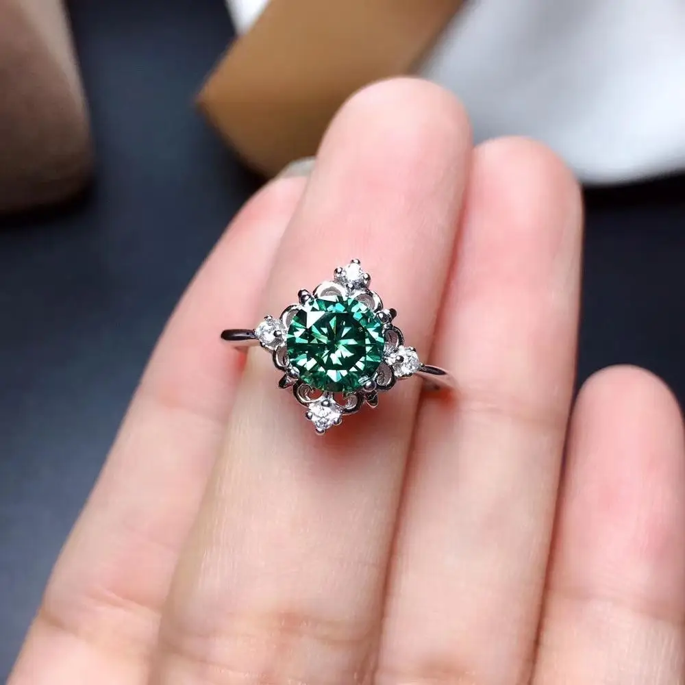 Зеленый moissanite индивидуальный дизайн новое кольцо серебро 925 пробы красивый цвет