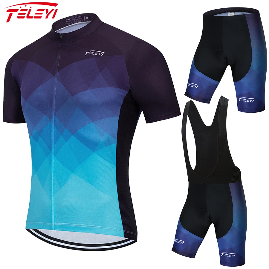

Teleyi Cycling Jersey Set 2021 New Summer Men's Bicycle Team Short Sleeve Jerseys Set Breathable MTB Pro Males' Uniform#21