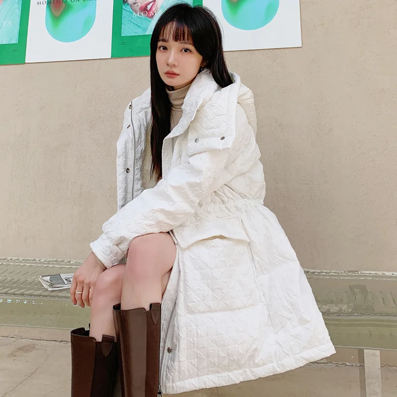 

Пуховик женский, свободная куртка большого размера из белого утиного бархата с пузырьковым тиснением, зима 2021