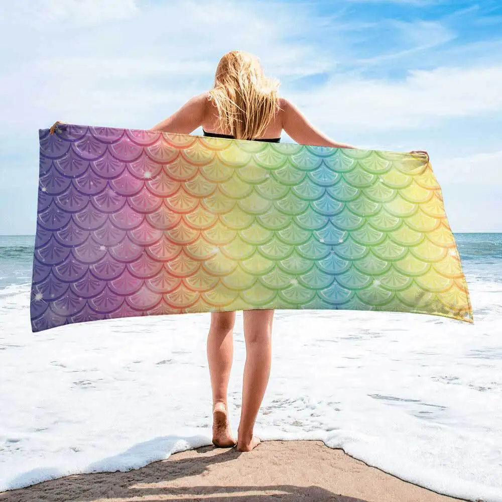 

Mermaid Scales Large Bath Towel Microfiber Beach Towel Highly Absorbent Bath Sheet Quick Dry Towel for Sports Beach Gym Bathroom
