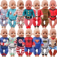2 pcsset christmas pajamas superheros doll clothes for 43cm new born baby18inch american doll girlsnew logan boy baby clothes