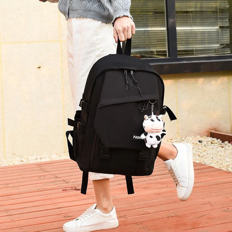 Высококачественный рюкзак с пряжкой для молодых леди однотонный из ткани