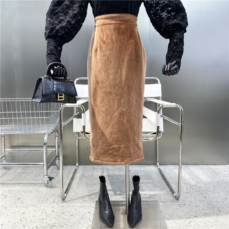 

Новая брендовая оригинальный дизайн 2021 темпераментная тонкая норковая юбка с высокой талией и разрезом сзади универсальная юбка с запахом ...