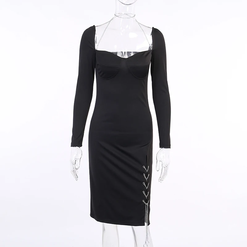 

KAISENDZ Women's Dress Long Sleeve Autumn Sexy Slim Bodycon Hem Party Elegant Ruched Dress Women Casual Streetwear