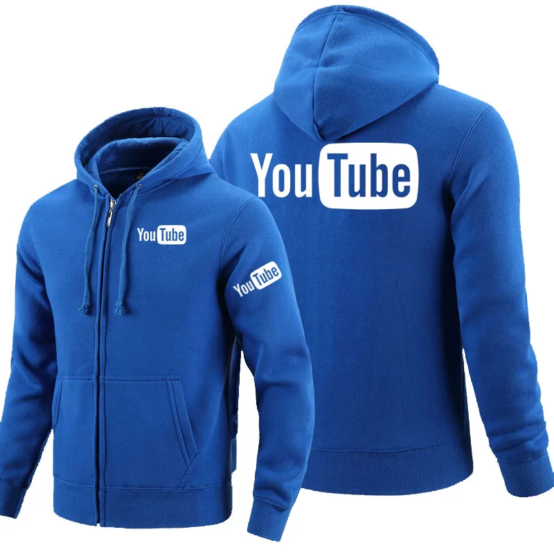 

2021 толстовки на молнии с капюшоном с логотипом Youtube флисовая мужская куртка на молнии с длинным рукавом Свитшот