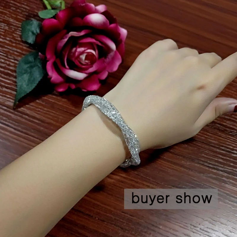 

SINLEERY Luxury Twist 2 Layer Cross Mesh Bracelet With Sparkling Crystal Inside Women Girl Fashion Jewelry 3 Color SL068 SSO