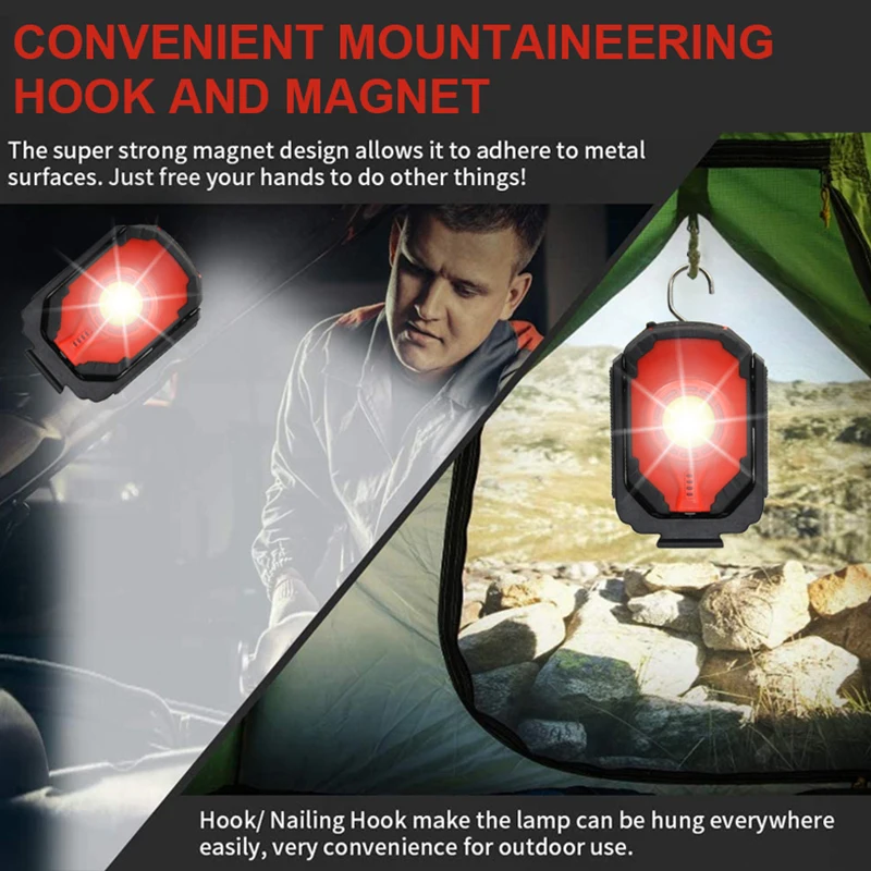 

Portable LED Rechargeable Work Light Magnetic Base & Hanging Hook Lamp 3 Lighting Modes Lamps For Car Repairing Camping