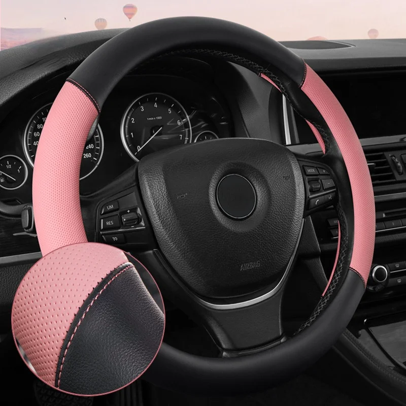 

Car Steering Wheel Cover 38CM Microfiber PU Leather Steering Wheel Case For Women 15 Inch Cover For Steering Wheel For golf/bmw