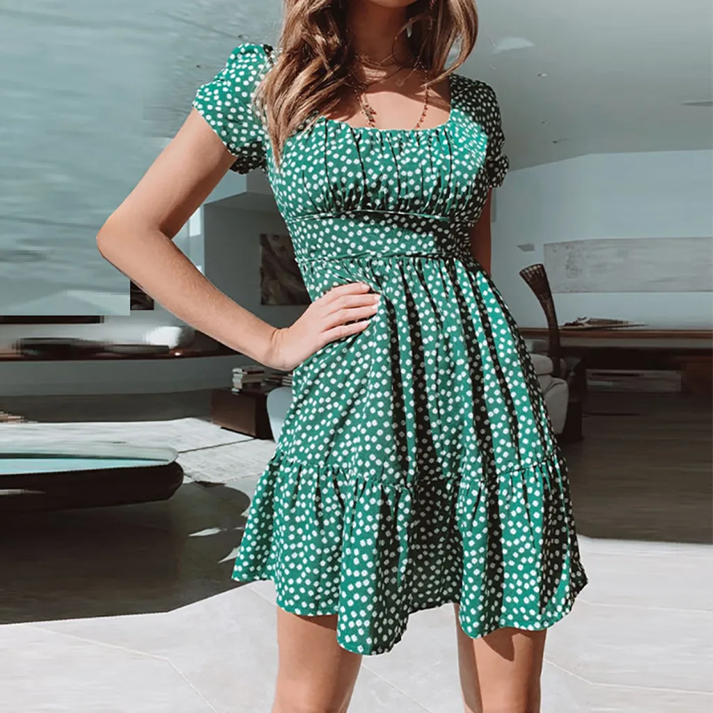 

Dresses For Women Summer O-neck Fashion Flower Print Casual Mini Beach Mini Dress Boho Dress Vintage Party Ladies Dress #790