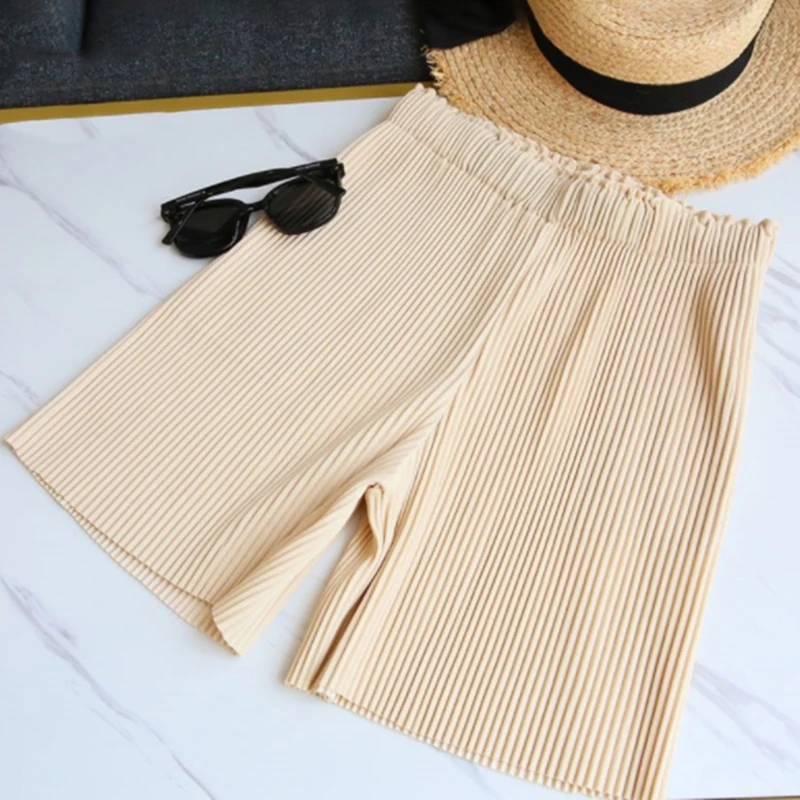 

Harajuku Summer New Solid Shorts Fashion Elasticity Pleated Loose Style Wide Leg Sweatpants High Waist Shorts