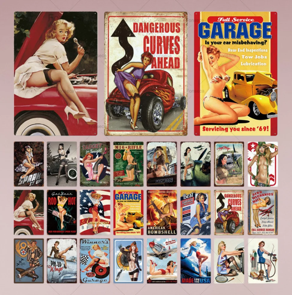 

Pin Up Girl Tin Sign Plaque Metal Vintage Sexy Metal Sign Wall Decor for Bar Pub Club Man Cave Retro Signs Metal Painting