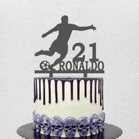 personalized football cake topper custom name age man playing football silhouettes football fans birthday cake decoration topper
