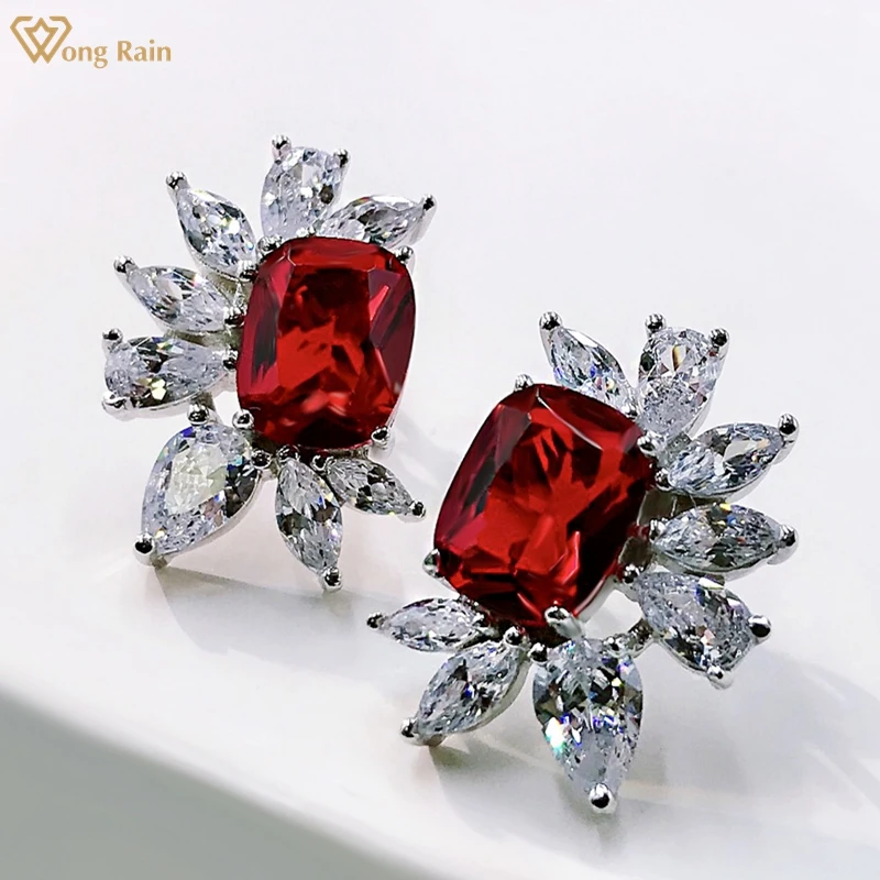 

Wong Rain 925 из стерлингового серебра, рубиновое цитрин голубой топаз создан Moissanite Gemstone Hyperbole вечерние серьги-гвоздики ювелирные изделия