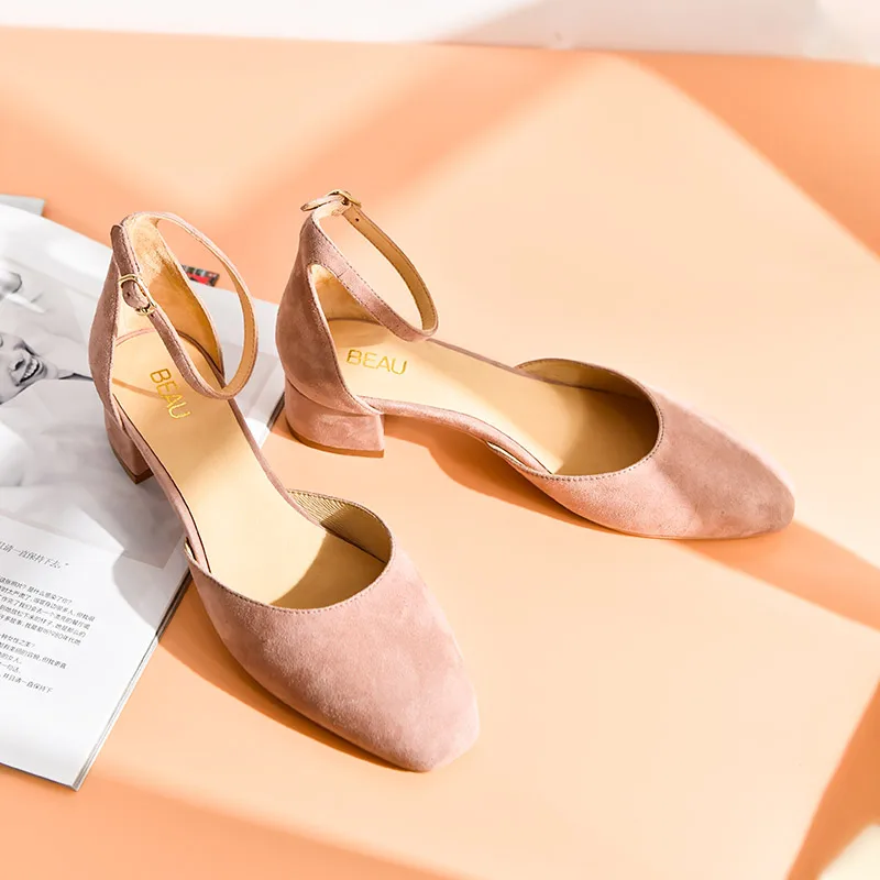 Босоножки BeauToday женские детские замшевые кожаные с квадратным носком на ремешке