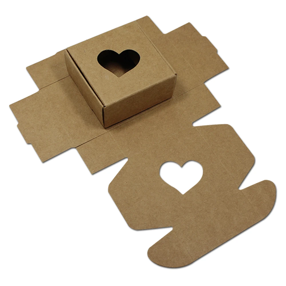

500Pcs Hollow Out Brown Kraft Paper Gift Cardboard Carton Gift Packaging Box Crafts Candy Cookies for Wedding Birthday Party