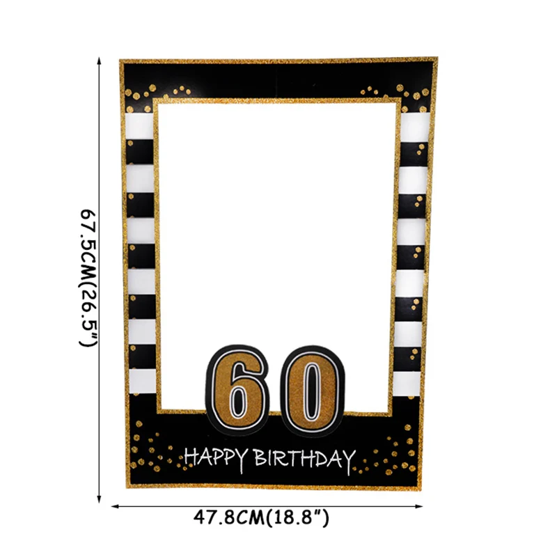 black 60th Свадебный декор фоторамка для взрослых 30th 40th 50th 60th Happy Birthday Photo Booth Реквизит для детей 1 день Рождения Декор принадлежности - Цвет: black 60th