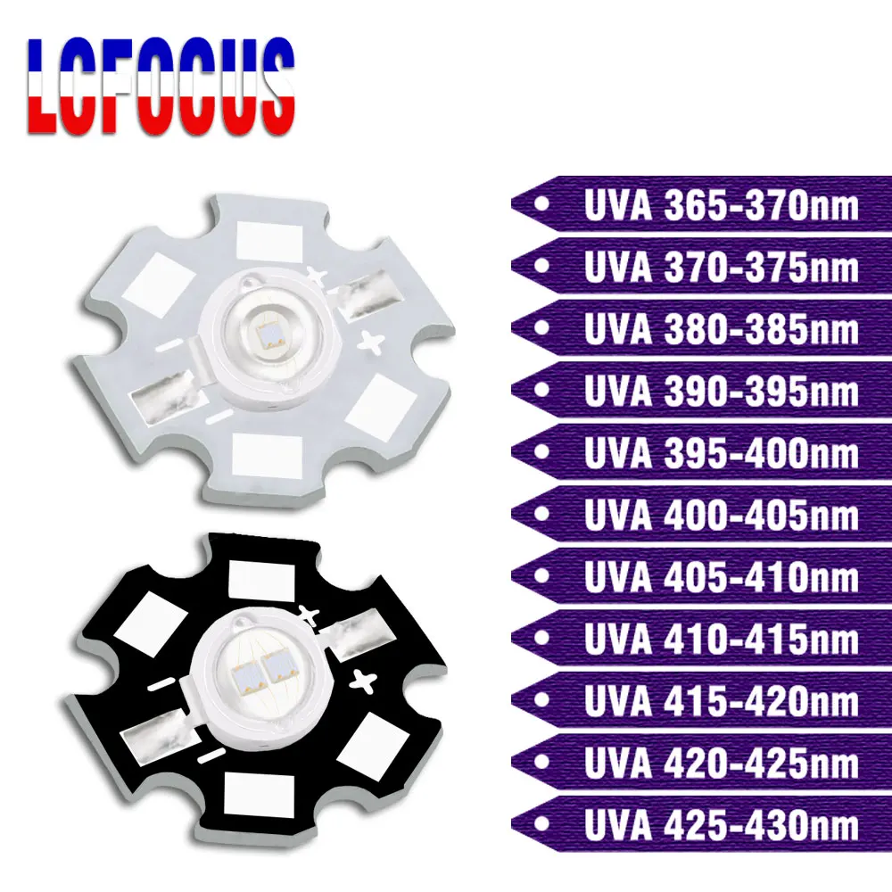 3 Вт 5 Светодиодный УФ лампы черный светильник UVA чипы ультрафиолетового 365nm 375nm 380nm