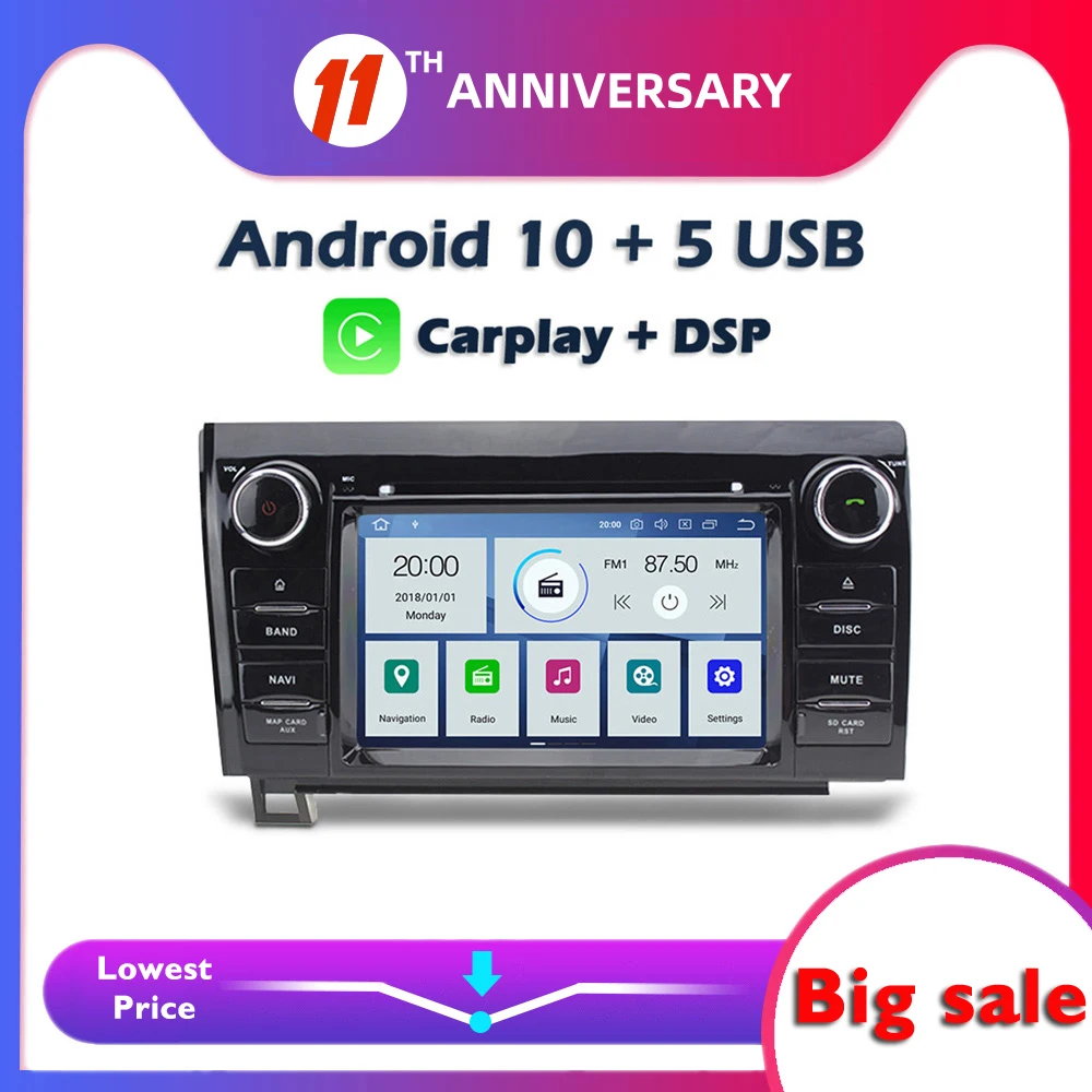 

Автомобильный DVD-плеер Carplay DSP PX6 IPS Android 10 4 Гб + 64 Гб Wifi GPS карта Радио Bluetooth для Toyota Tundra Sequoia 2007 2009 -2015