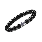 Очарование гематит крест природа камень оникс из бусин диаметром 8 мм с Браслеты браслеты Для женщин мужчины для медитации и молитвы Strand ювелирные браслеты