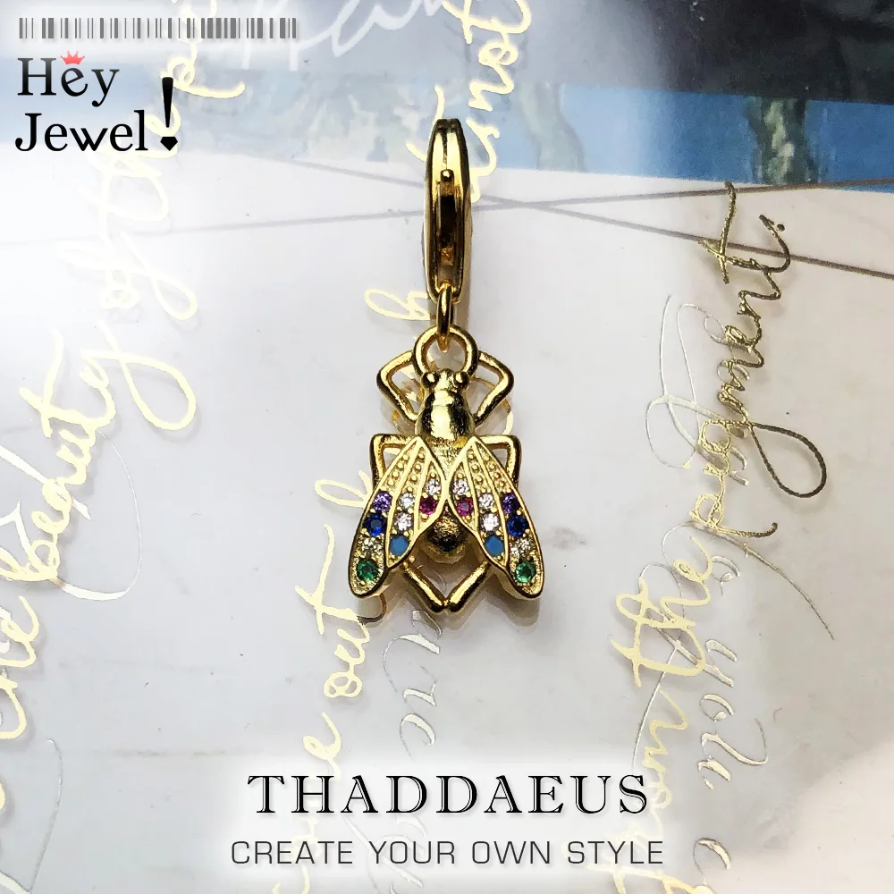 

Crazy-coloured Stone Pendant Fly Charm in a Good Mood 925 Sterling Silver Fit Necklaces Bracelet For Christmas Gift DropShipping
