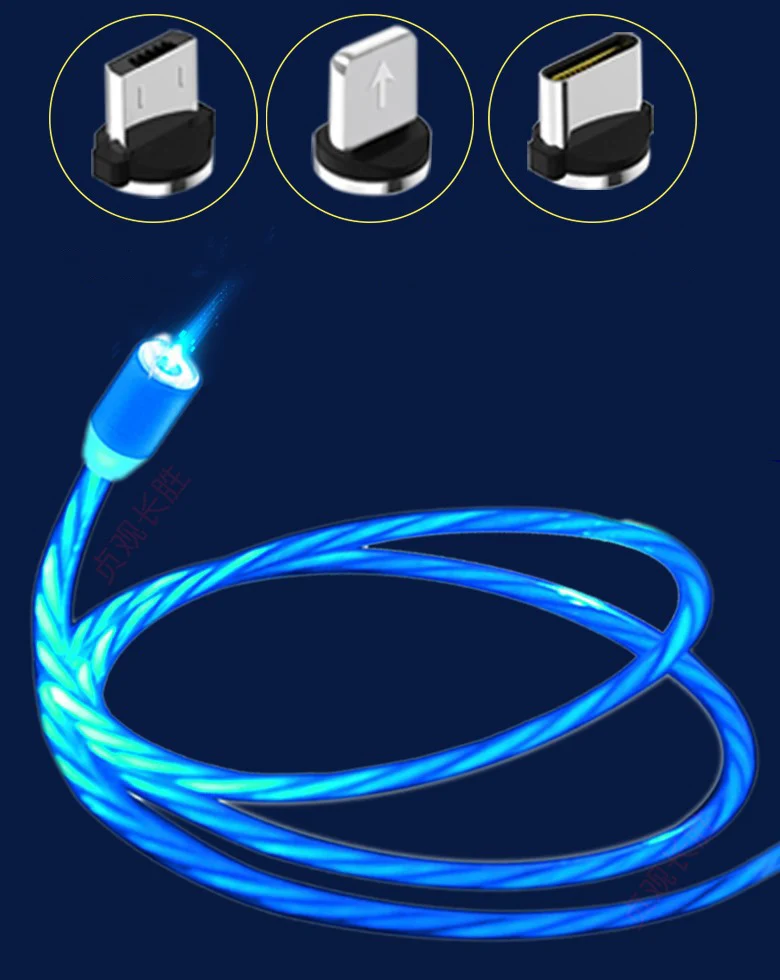 

Hotest Magnetic charging Mobile Phone Cable Flow Luminous Lighting cord charger Wire for Samaung LED Micro USB Type C for iphone