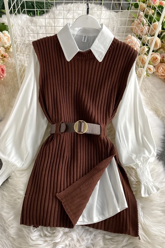 

Sexy Sukienka Autumn and Winter Suit Women's 2021 New Korean Style Two-Piece Vest Set Vestido De Mujer