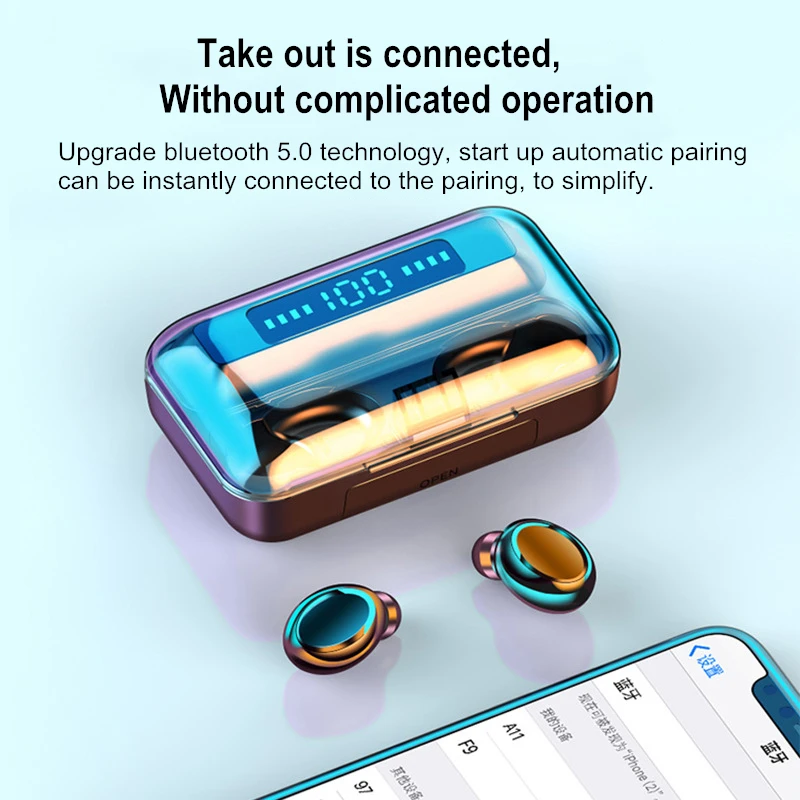 

Wireless Bluetooth 5.0 HIFI Headphones 9D Stereo Waterproof Earbuds Earphones LED Display 2200mAh Charging Box for Mobile Phone