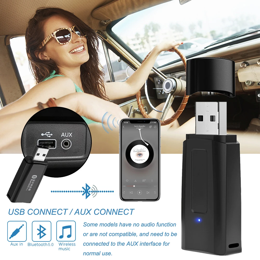 Bluetooth 5 0 приемник 3 мм адаптер Бесплатный привод USB беспроводной для автомобиля ТВ