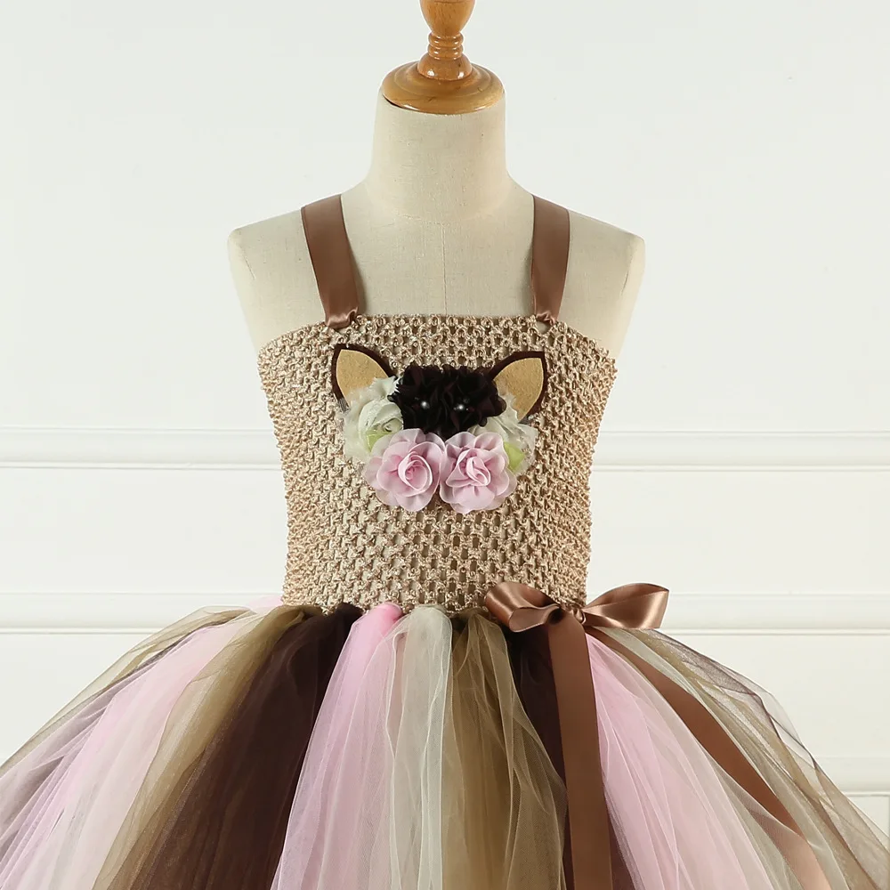 Платье-пачка для девочек с изображением коричневого оленя | Тематическая одежда