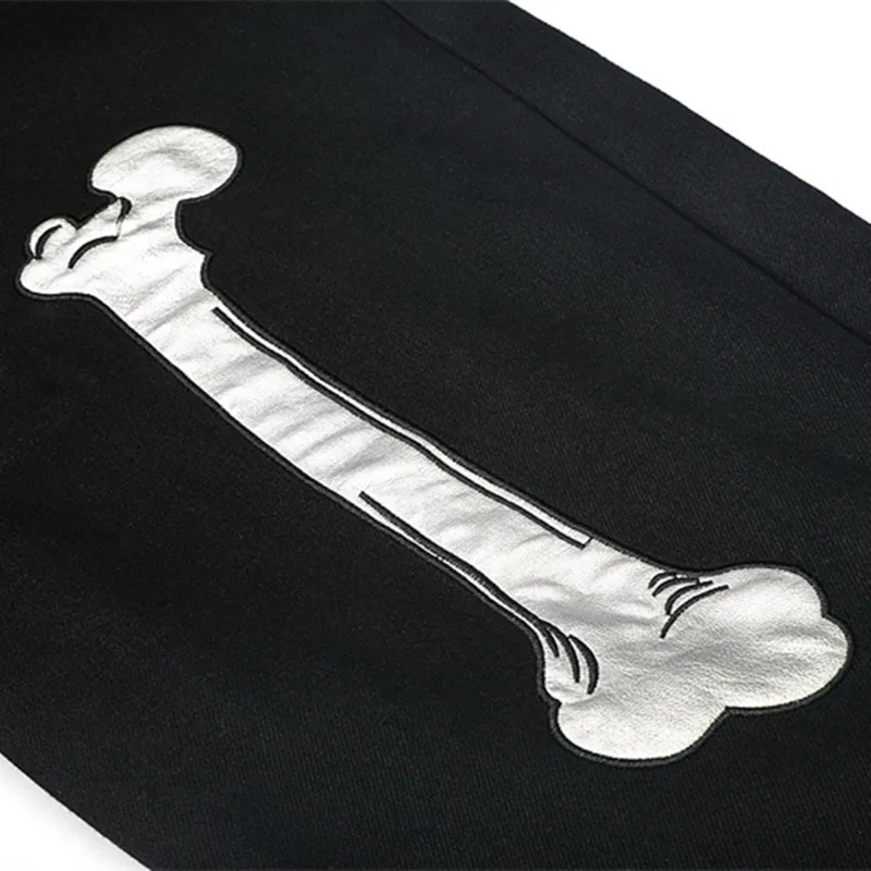 2021 Reflective Skeleton Patch Embroidery Punk Men Hip Hop Jeans Trousers Dark Streetwear Stylish Slim Denim Pants Pantalones