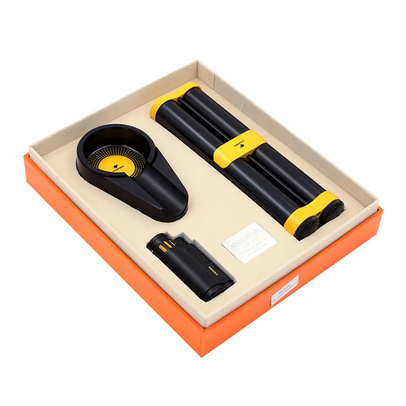 

Smoking Set Cigar Suit with 2 Tube Humidor + Ashtray +Cigar Lighter, Portable Travel Cigar Set Creative home gadgets CL190201162