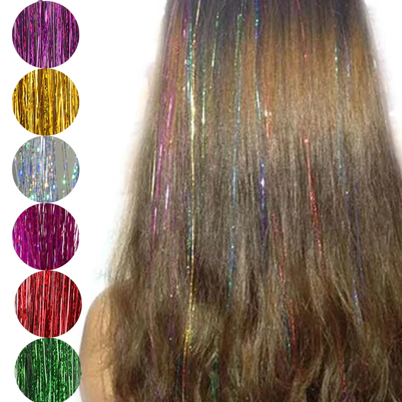 

Sparkle Hair Tinsel Rainbow Shiny Silk Hair Extensions Colored Strands Girl Headwear Hair Laser Bling Decoration Glitter Strips