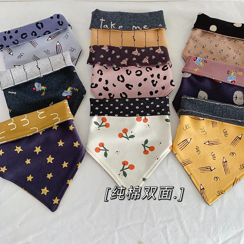 

Korean Style Newborn Baby Cotton Bibs AB Side Triangle Saliva Towel Large Size Adjustable Snap Button Children Accessories Kids