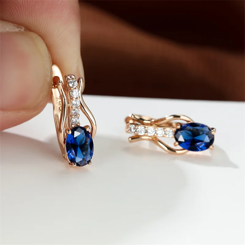 

Eparbers Female Fashion Oval Cut Royal Blue Crystal Zircon Clip on Hoop Earrings Wedding Engagement Banquet Earrings for Women