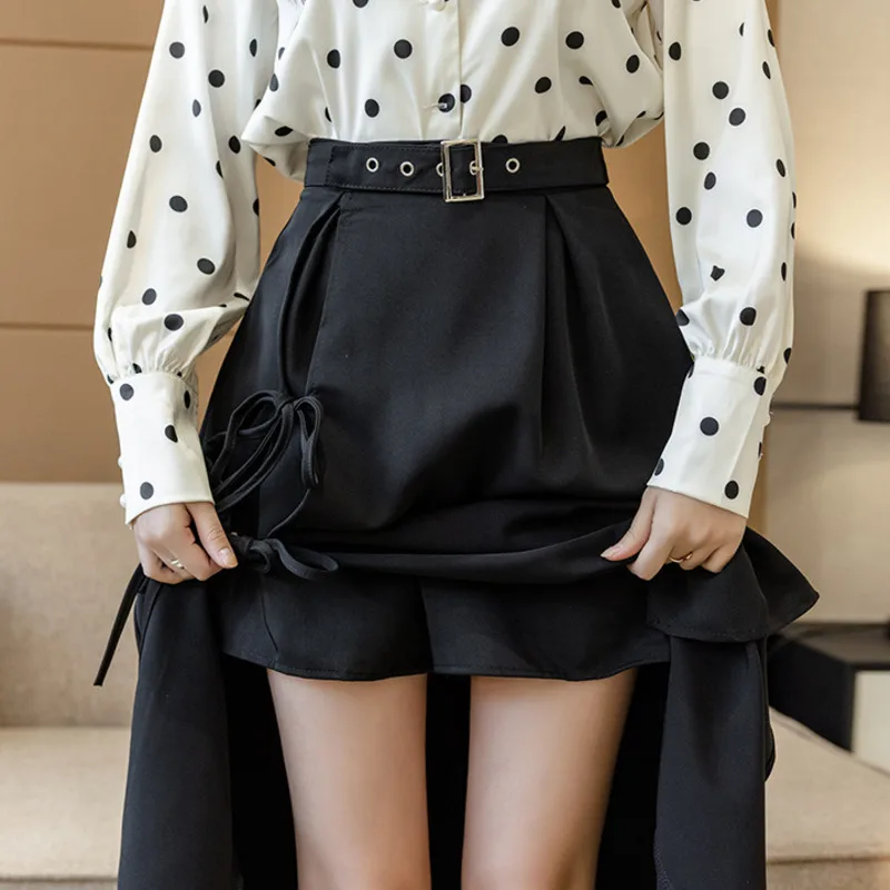 

Mozision Drawstring Side Split Bandage Skirt Women Solid High Waist A-line Skirts Bottom Ladies 2021 New Casual Slim Skirt Lady